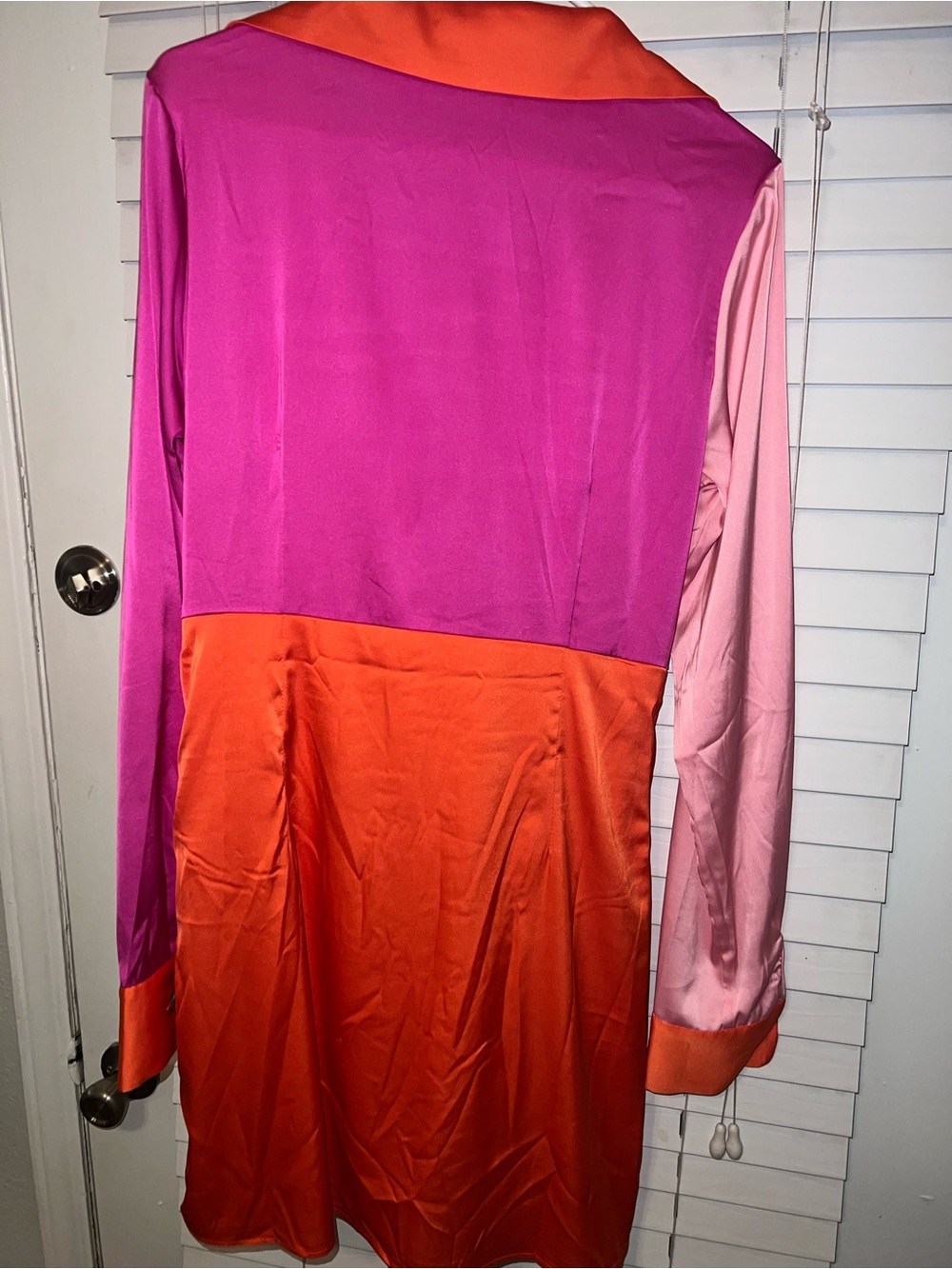 Fashion Nova Satin Colorblock Midi Dress in Pink, Fuchsia & Orange - Picture 2 of 4